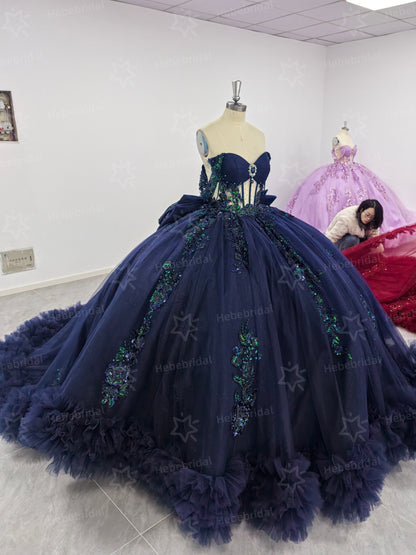 Tulle Ruffled Ball Gown Quinceanera Dresses Off Shoulder Party Gowns for Sweet 16 HE1199