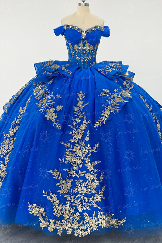 Off Shoulder Sweet 16 Quinceanera Dresses Tulle Appliqued Ruffled Party Dresses HE1197