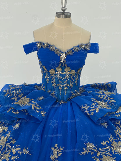 Off Shoulder Sweet 16 Quinceanera Dresses Tulle Appliqued Ruffled Party Dresses HE1197