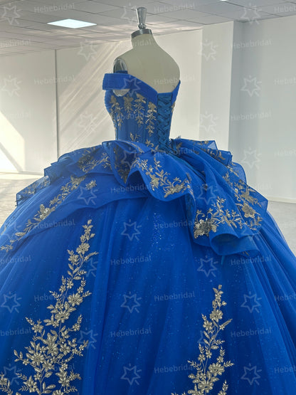 Off Shoulder Sweet 16 Quinceanera Dresses Tulle Appliqued Ruffled Party Dresses HE1197