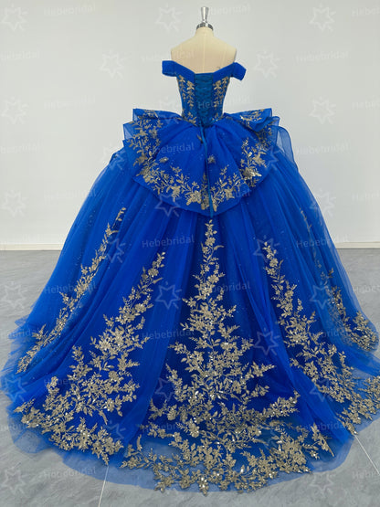 Off Shoulder Sweet 16 Quinceanera Dresses Tulle Appliqued Ruffled Party Dresses HE1197