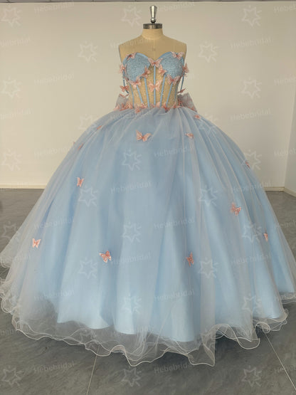 Princess Sweet 15 Quinceanera Dresses Lace Appliqued Ball Gown Birthday Party Dresses HE1198