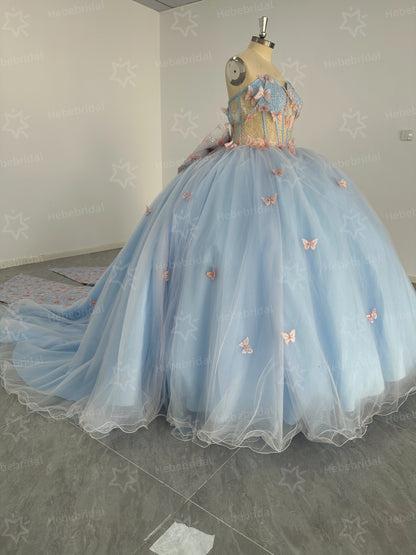 Princess Sweet 15 Quinceanera Dresses Lace Appliqued Ball Gown Birthday Party Dresses HE1198