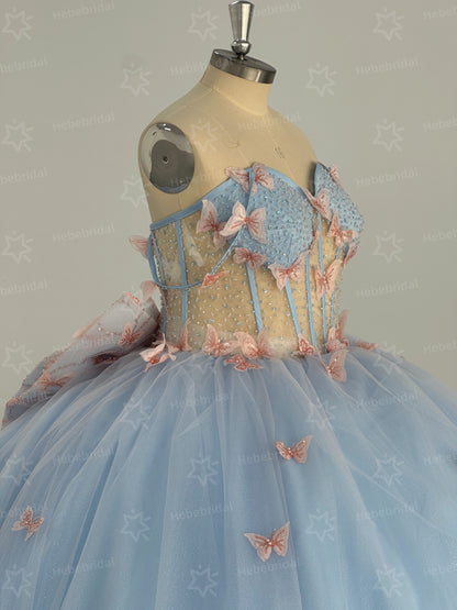 Princess Sweet 15 Quinceanera Dresses Lace Appliqued Ball Gown Birthday Party Dresses HE1198