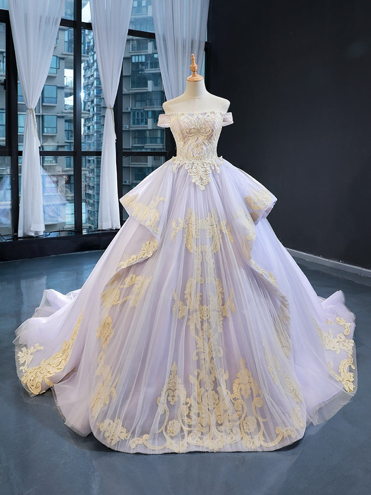 Princess Tulle Lace Appliqued Sweet 16 Quinceanera Dresses Off Shoulder Prom Gowns HE1179