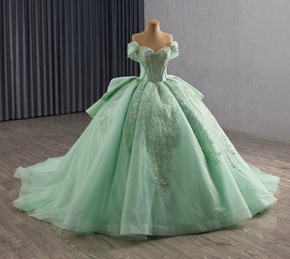 Gorgeous Tulle Lace Appliqued Sweet 16 Quinceanera Dresses Green Birthday Party Gowns HE1181