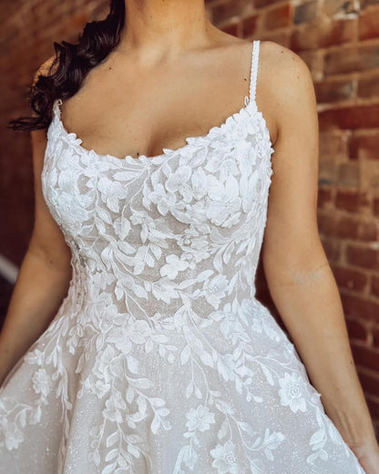 Glittery Tulle Lace Appliqued Beach Wedding Dresses A Line Boho Bride Dress for Women HE1156