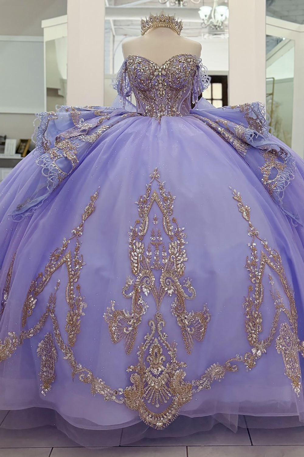 Princess Tulle Lace Beaded Lilac Quinceanera Dresses Ball Gown Sweet 15 Party Dress HE1210