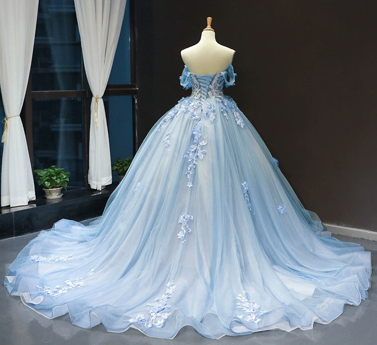 Off Shoulder Tulle Lace Appliqued Quinceanera Dresses Princess Sweet 16 Party Gowns HE1175