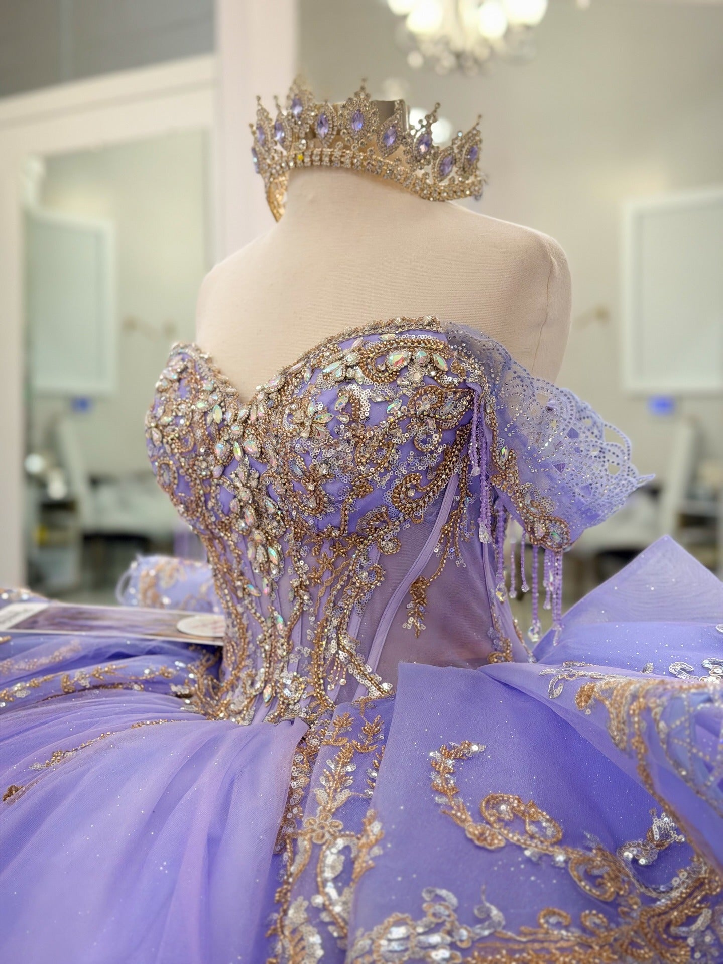 Princess Tulle Lace Beaded Lilac Quinceanera Dresses Ball Gown Sweet 15 Party Dress HE1210