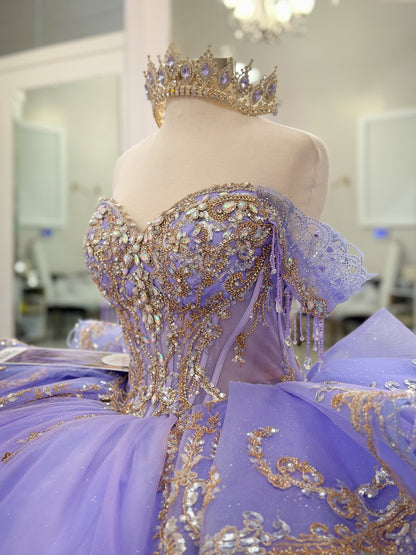 Princess Tulle Lace Beaded Lilac Quinceanera Dresses Ball Gown Sweet 15 Party Dress HE1210