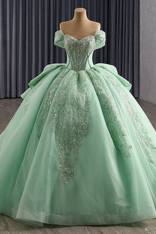 Gorgeous Tulle Lace Appliqued Sweet 16 Quinceanera Dresses Green Birthday Party Gowns HE1181