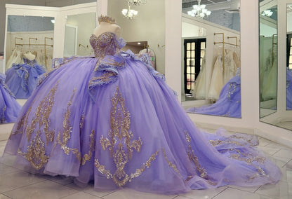 Princess Tulle Lace Beaded Lilac Quinceanera Dresses Ball Gown Sweet 15 Party Dress HE1210
