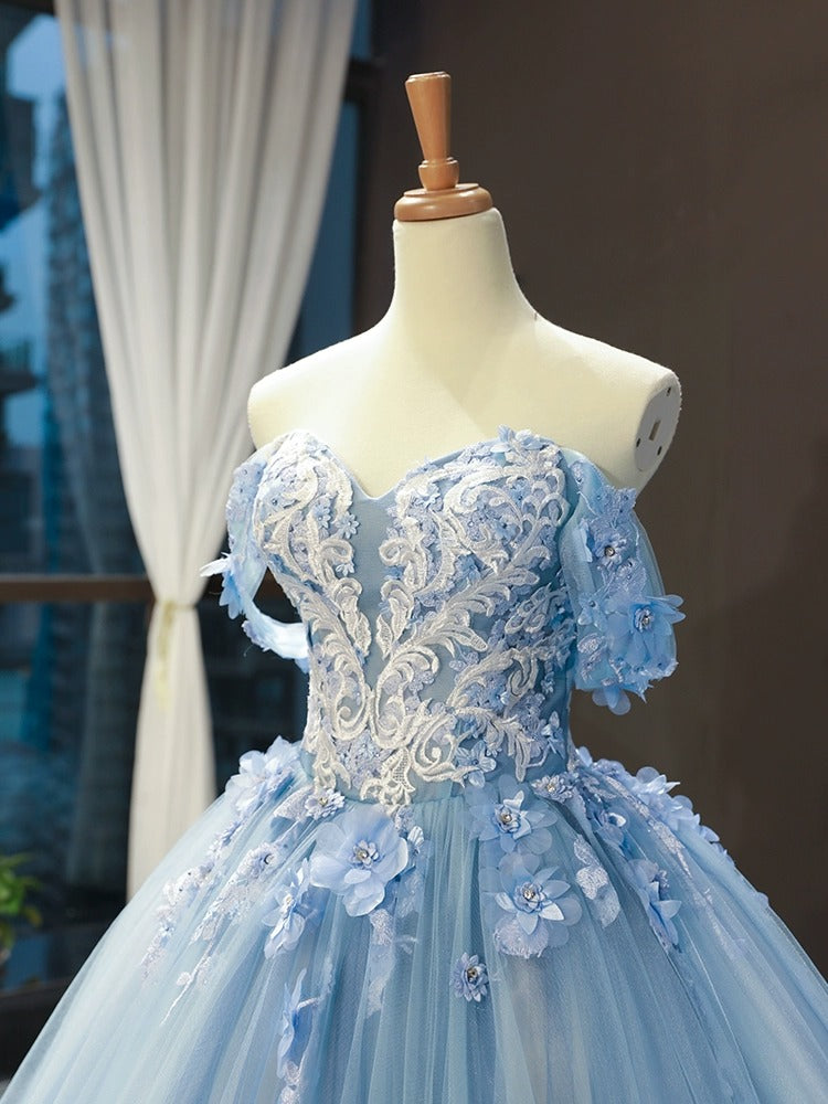 Off Shoulder Tulle Lace Appliqued Quinceanera Dresses Princess Sweet 16 Party Gowns HE1175