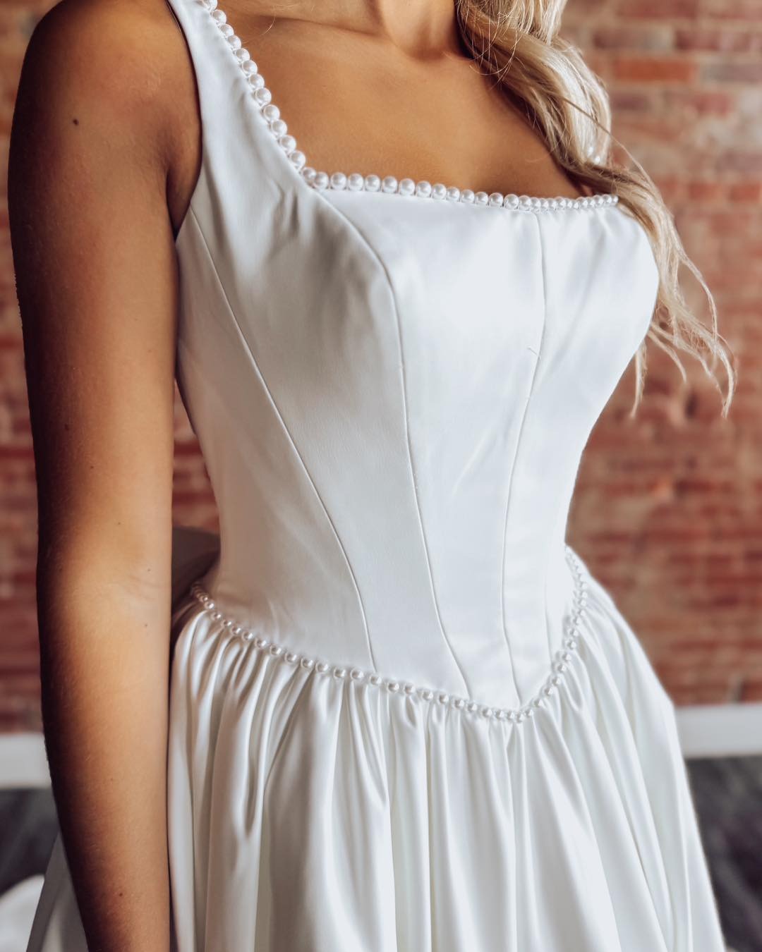 Satin A Line Wedding Dresses Crystal Strapless Corset Wedding Gowns for Women HE1146