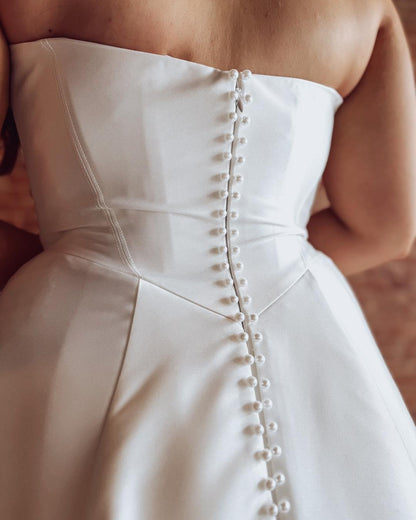 A Line Satin Crystal Beaded Wedding Dresses Boho Sweetheart Corset Bride Gowns HE1149