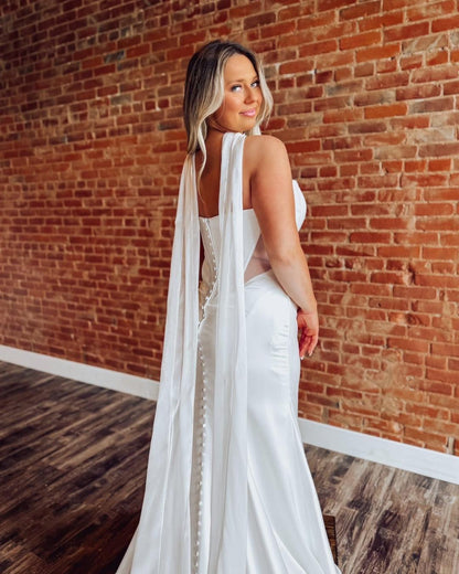 Mermaid Satin Corset Wedding Dresses Strapless Bride Wedding Gowns with Scarf HE1151