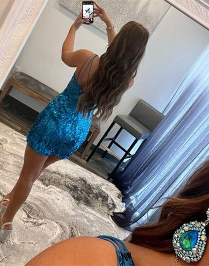 Vestidos de fiesta con lentejuelas y un solo hombro para jóvenes, vestidos de cóctel ajustados HE484