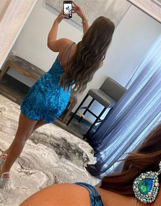 Vestidos de fiesta con lentejuelas y un solo hombro para jóvenes, vestidos de cóctel ajustados HE484