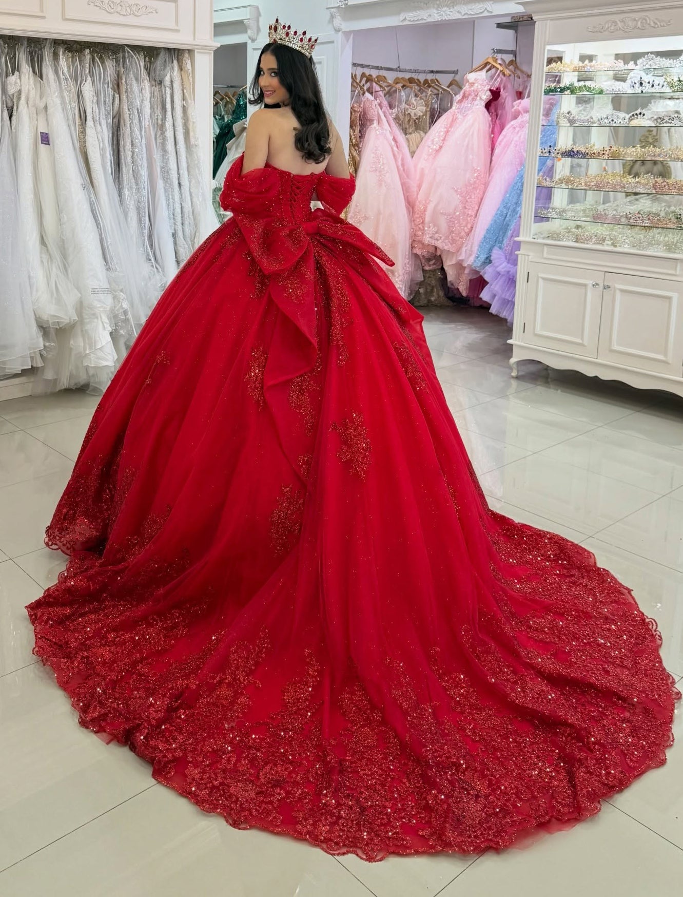 Princess Ball Gown Red Quinceanera Dresses Off Shoulder Sweet 16 Prom Party Gowns HE1166