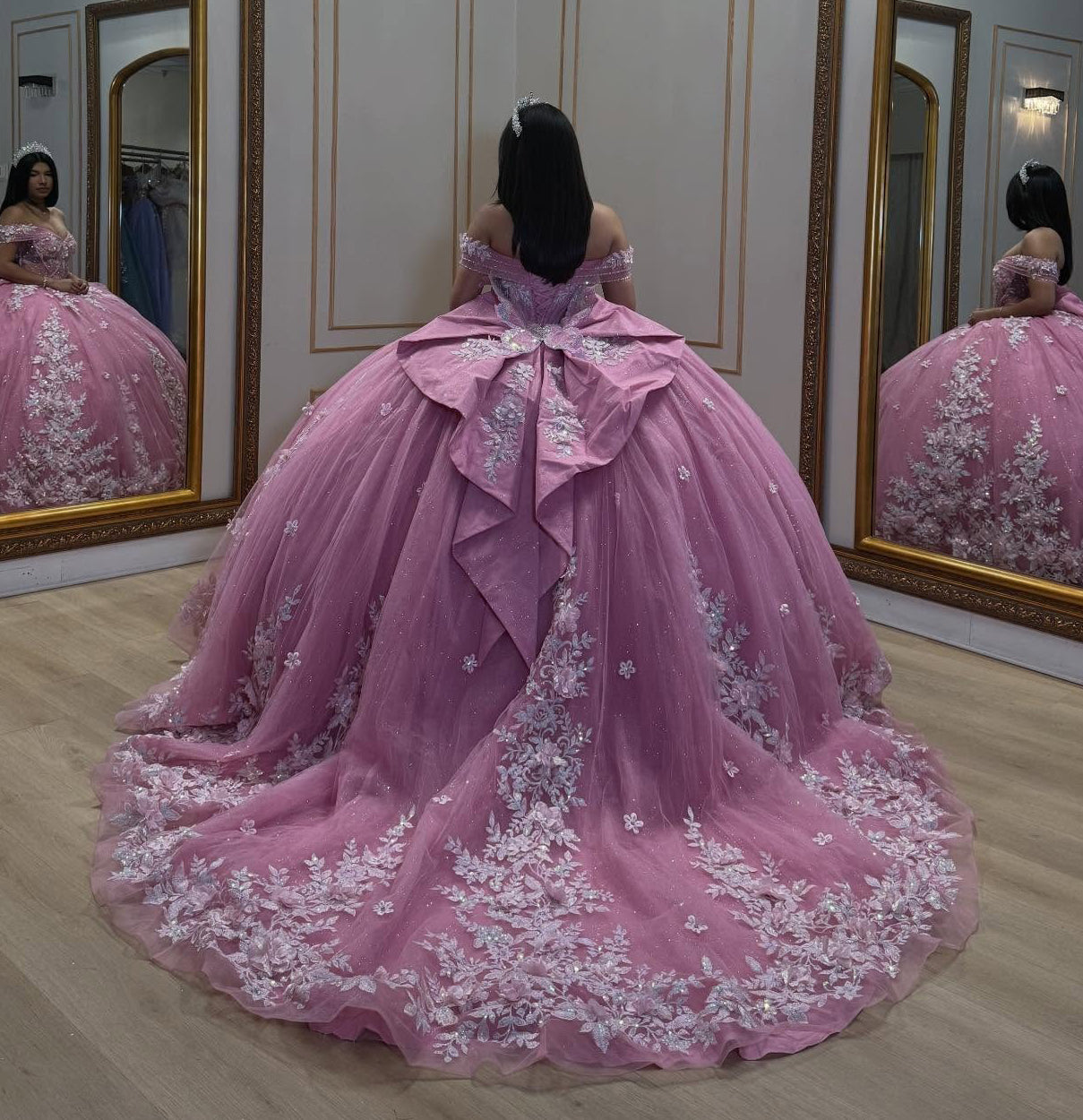 Off Shoulder Lace Appliqued Sweet 16 Quinceanera Dresses Pink Prom Party Dresses HE1167