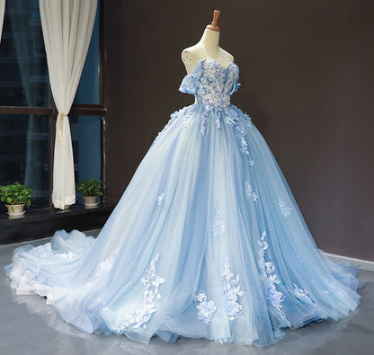 Off Shoulder Tulle Lace Appliqued Quinceanera Dresses Princess Sweet 16 Party Gowns HE1175