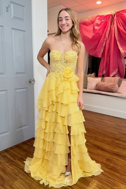 Women's Chiffon Ruffled Appliqued Prom Dresses Sweetheart Corset Evening Gowns Long HE1245