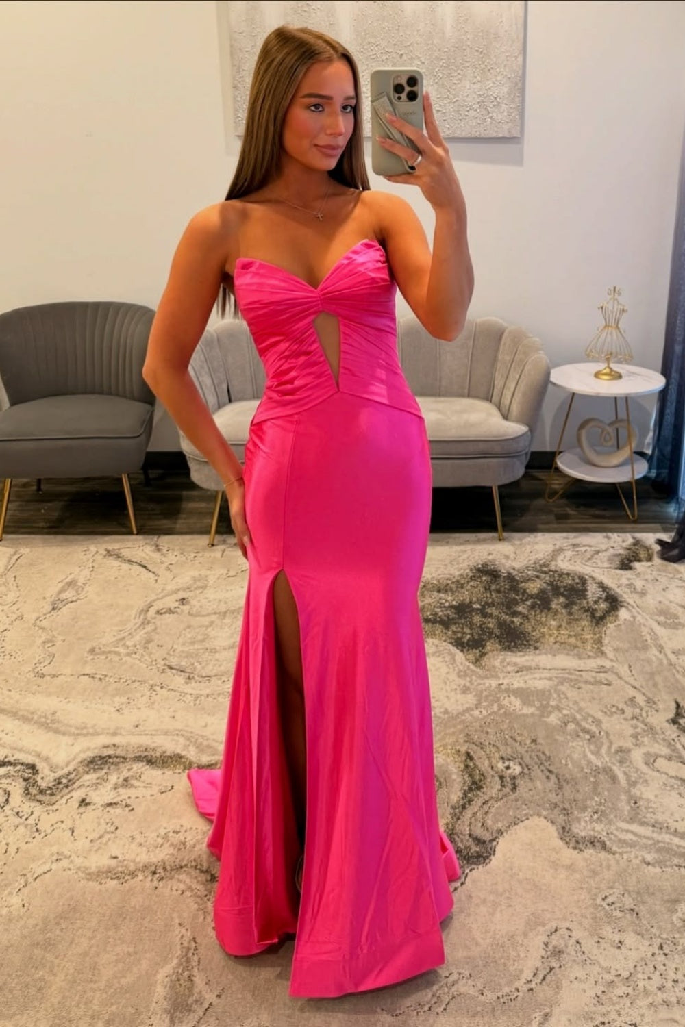 Sweetheart Satin Mermaid Keyhole Prom Dresses Long for Women Strapless Evening Gowns HE1207