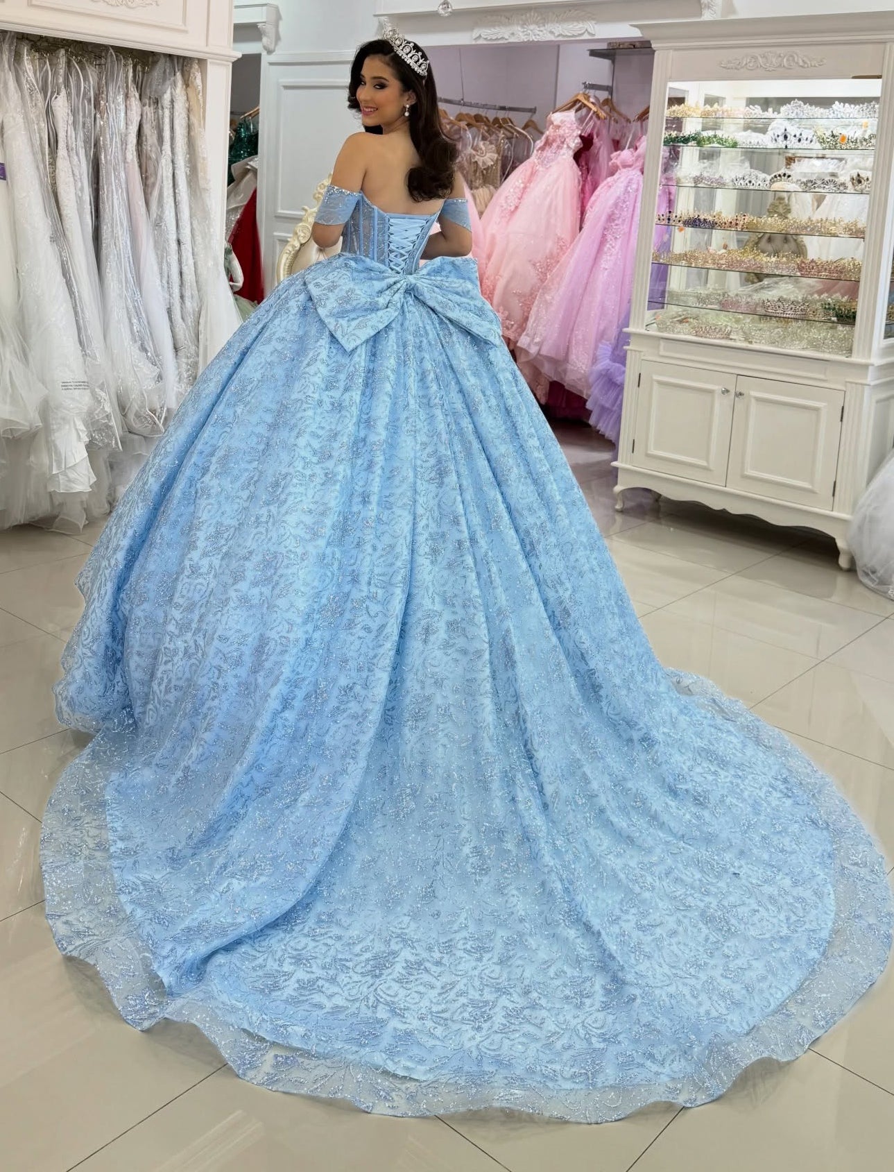 Off Shoulder Blue Sweet 16 Quinceanera Dresses Tulle Lace Birthday Party Dresses HE1164