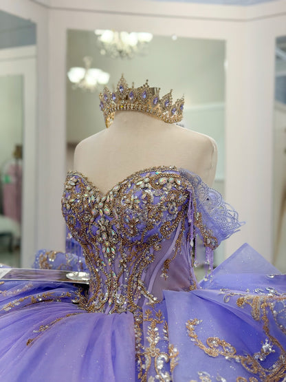 Princess Tulle Lace Beaded Lilac Quinceanera Dresses Ball Gown Sweet 15 Party Dress HE1210