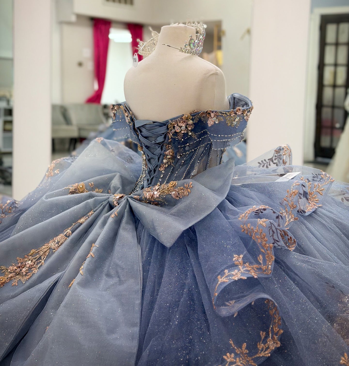 Off Shoulder Tulle Corset Appliqued Quinceanera Dresses Princess Sweet 16 Party Gowns HE1212