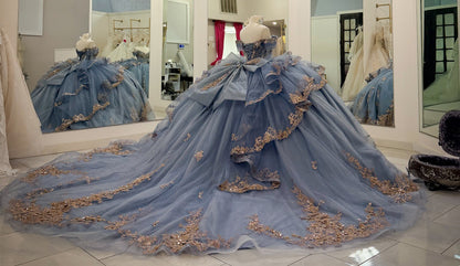 Off Shoulder Tulle Corset Appliqued Quinceanera Dresses Princess Sweet 16 Party Gowns HE1212