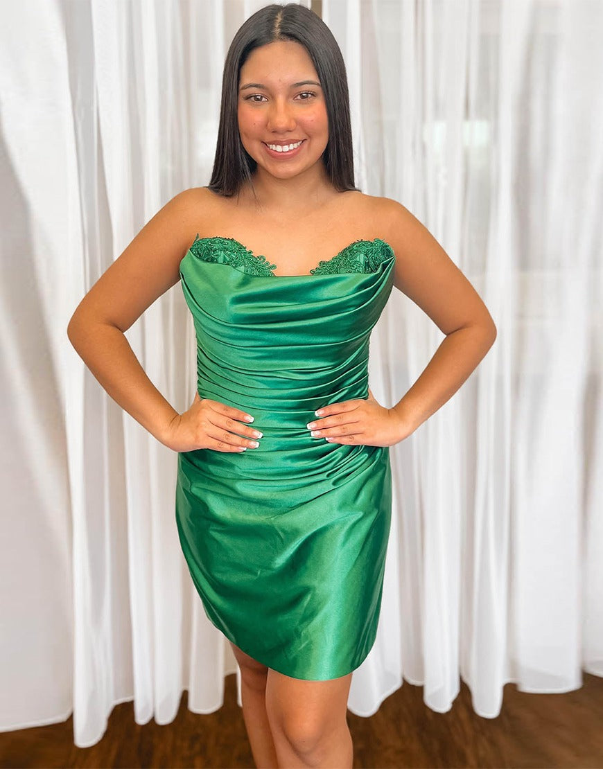 Sweetheart Sheath Satin Lace Knee Length Homecoming Dresses for Juniors HE581