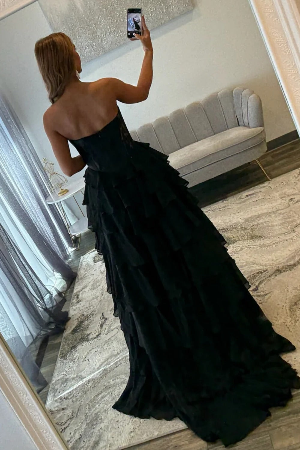 Women's Sweetheart Chiffon Ruffled Beaded Prom Dresses Long A Line Formal Gowns HE1192