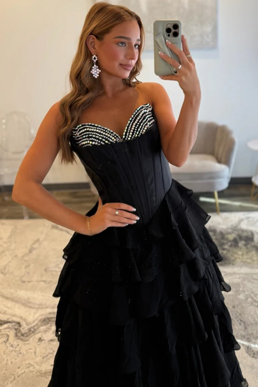 Women's Sweetheart Chiffon Ruffled Beaded Prom Dresses Long A Line Formal Gowns HE1192