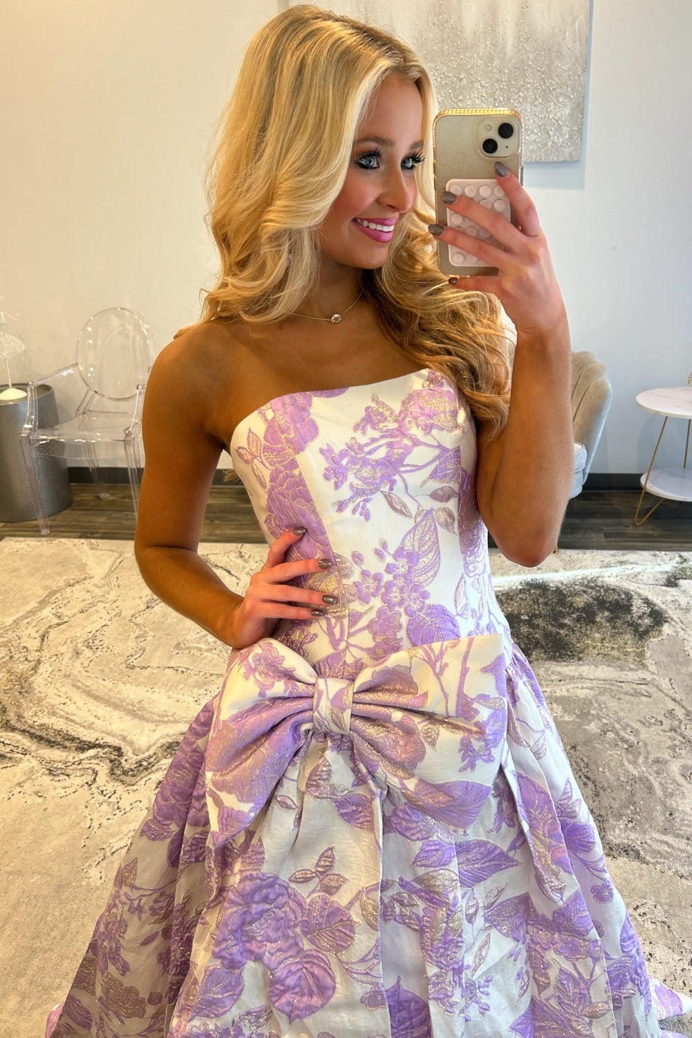 Women's A Line Satin Floral Print Long Prom Dresses Strapless Evening Formal Gowns HE1183