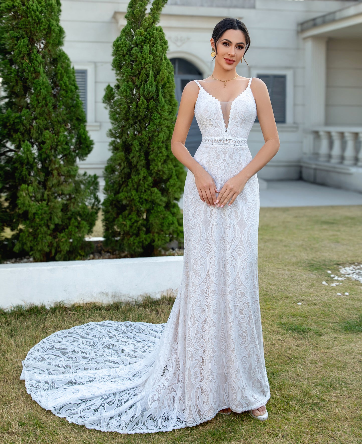Women's A Line V Neck Boho Lace Wedding Dresses Bohemian Plus Size Bride Gowns HE863