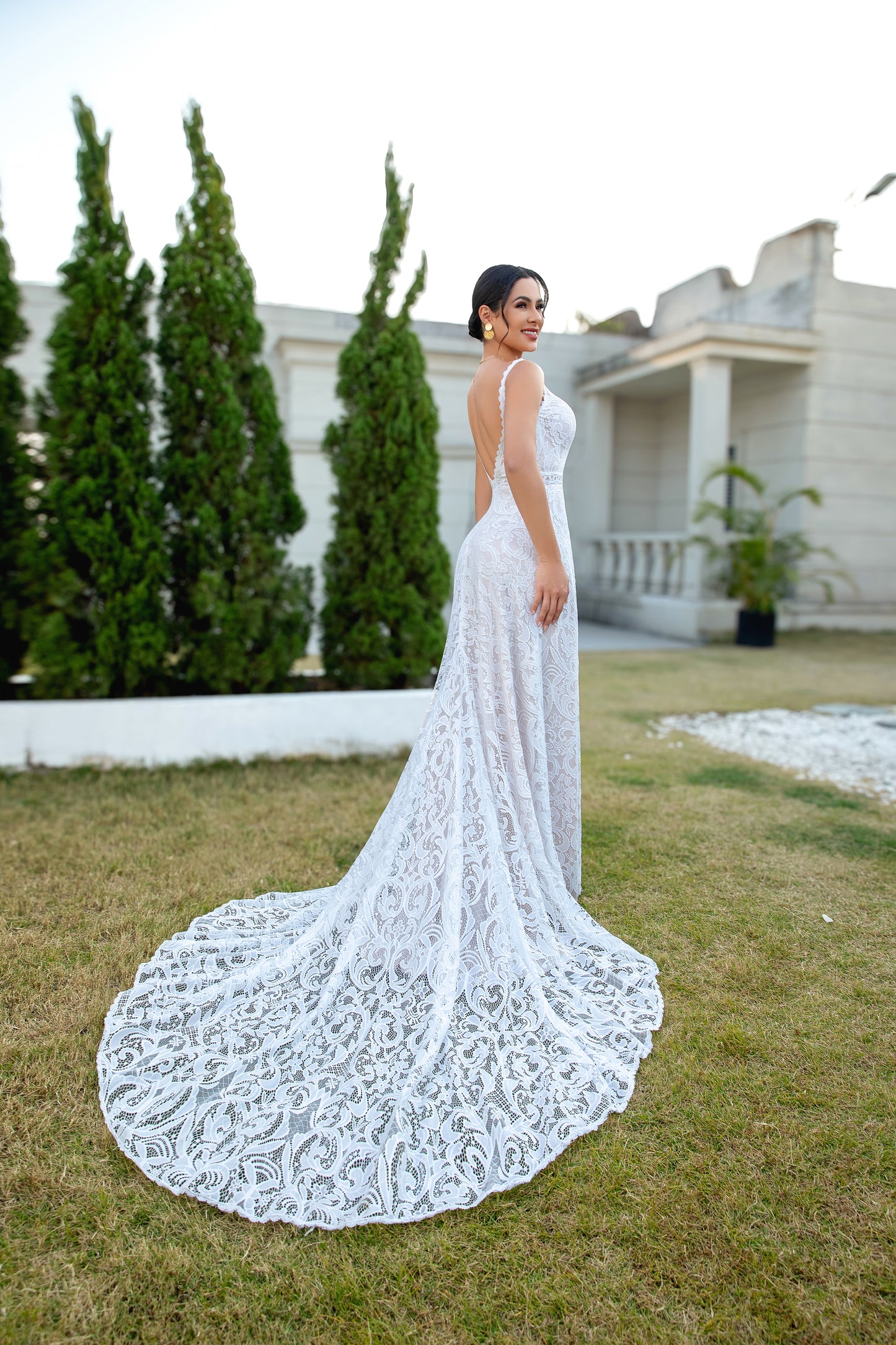 Women's A Line V Neck Boho Lace Wedding Dresses Bohemian Plus Size Bride Gowns HE863