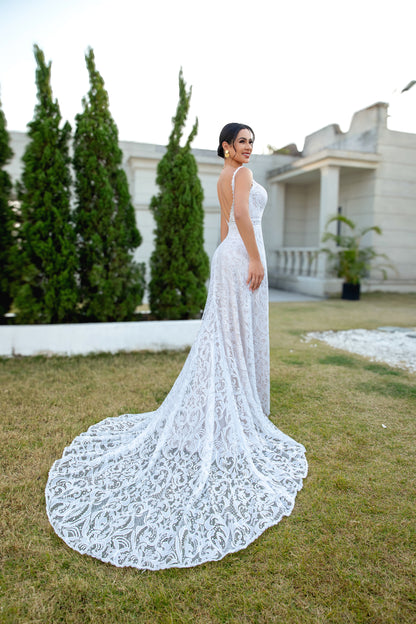 Women's A Line V Neck Boho Lace Wedding Dresses Bohemian Plus Size Bride Gowns HE863