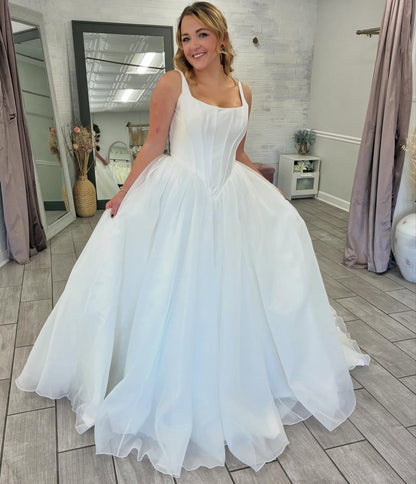 A Line Bridal Wedding Dresses Satin Corset Organza Bride Wedding Gowns for Women HE1450