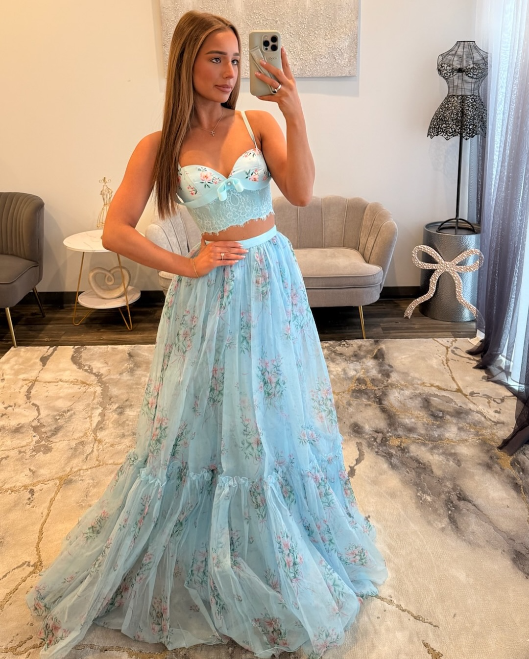Sweetheart Floral Print Prom Dresses Long A Line Flower Evening Dress for Women HE1326