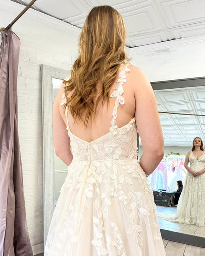 Elegant A Line Beach Tulle Wedding Dresses for Bride Lace Embroidery Wedding Gowns HE1433