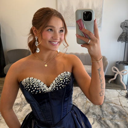 Vestido de noche largo de sirena con un hombro descubierto y lentejuelas brillantes, HE370