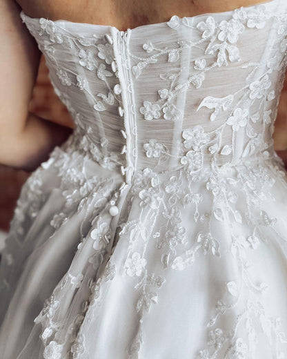 Sweetheart Tulle Appliqued Wedding Gowns for Women A Line Boho Wedding Dress HE1338