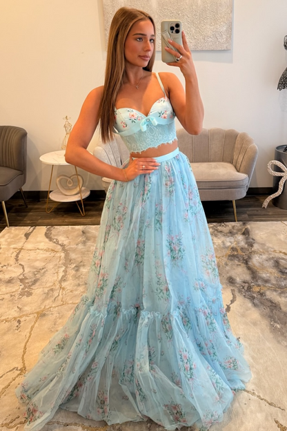 Sweetheart Floral Print Prom Dresses Long A Line Flower Evening Dress for Women HE1326
