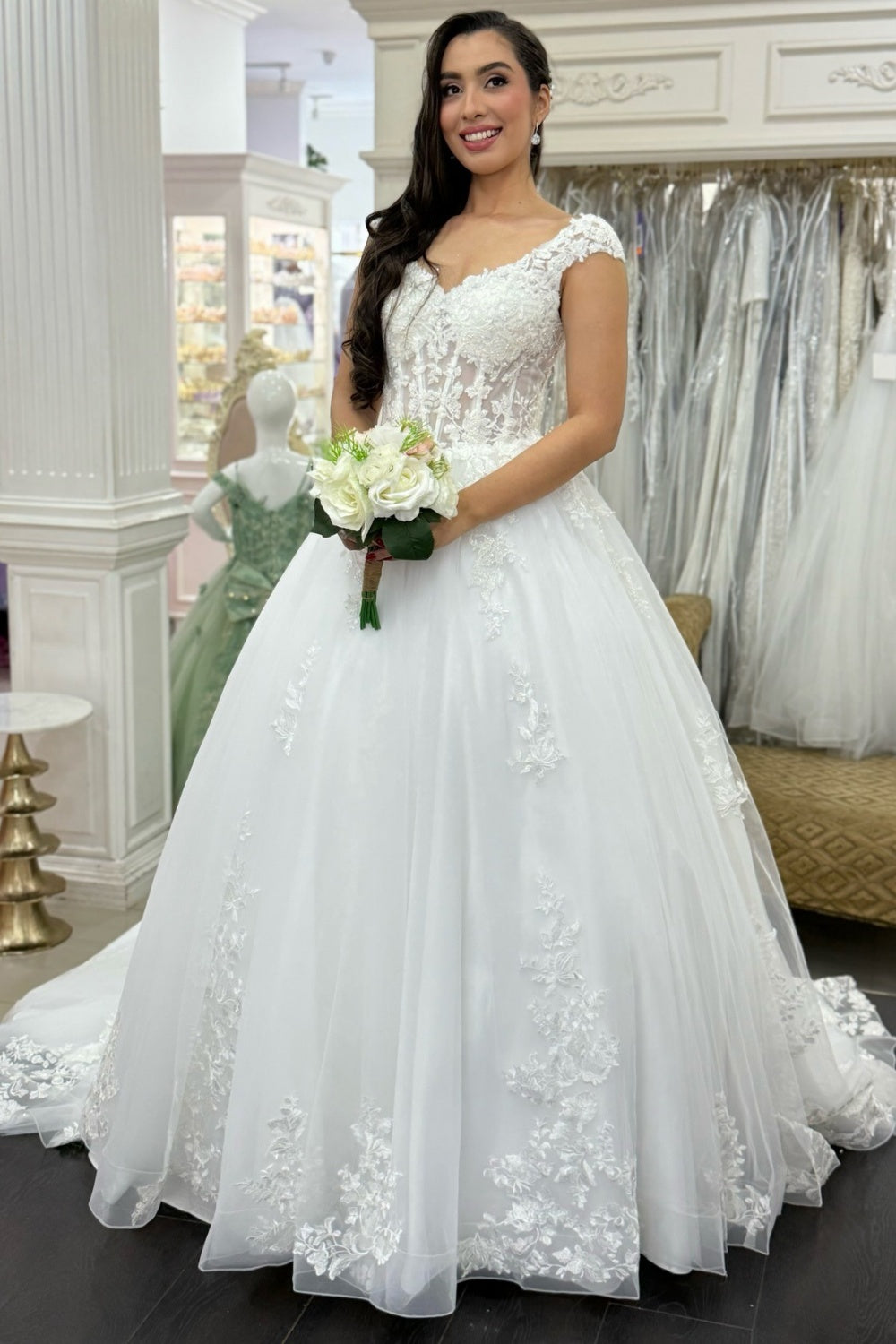 Lace Appliqued A Line Wedding Dresses for Bride Tulle Corset Boho Wedding Gowns HE1345