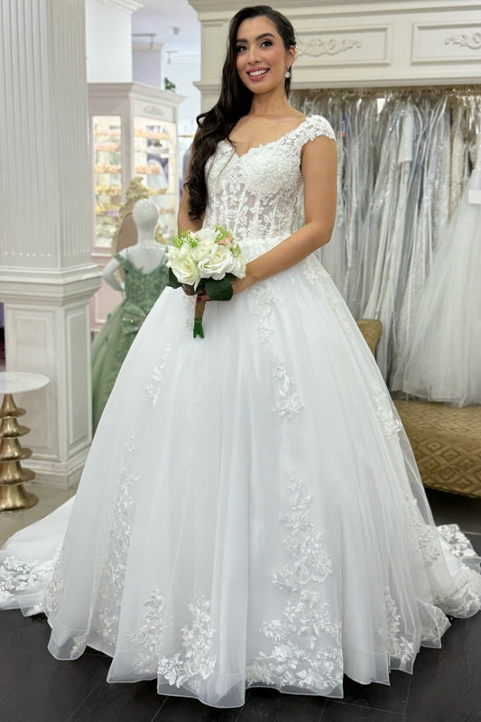 Lace Appliqued A Line Wedding Dresses for Bride Tulle Corset Boho Wedding Gowns HE1345