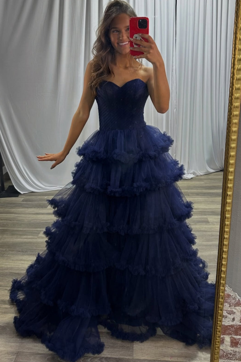 Women's A Line Prom Dresses Long Tulle Ruffled Keyhole Evening Party Gowns HE1324
