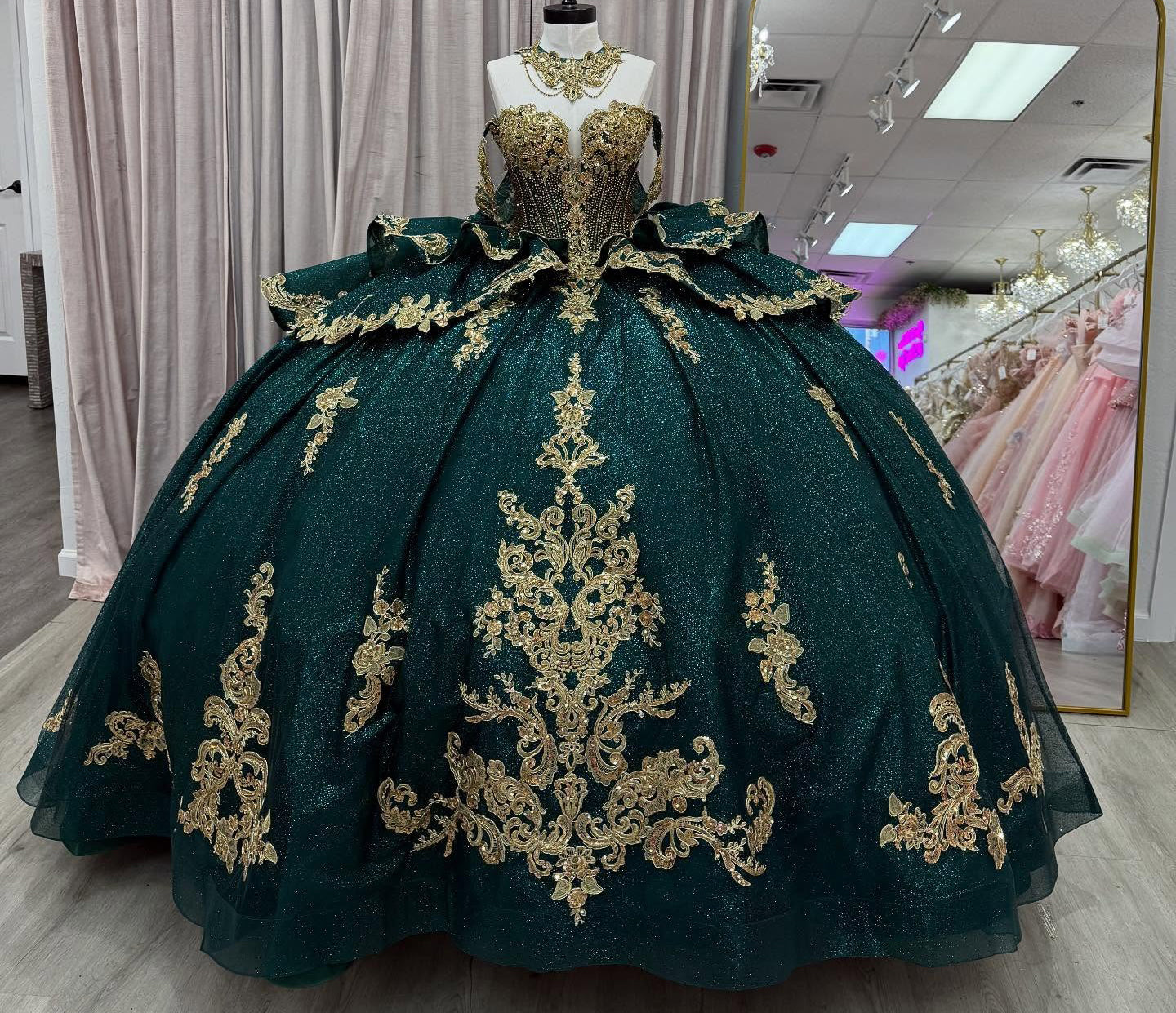 Off Shoulder Tulle Lace Green Quinceanera Dresses Ball Gown Sweet 15 Party Dress HE1298