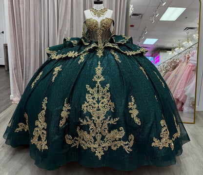 Off Shoulder Tulle Lace Green Quinceanera Dresses Ball Gown Sweet 15 Party Dress HE1298